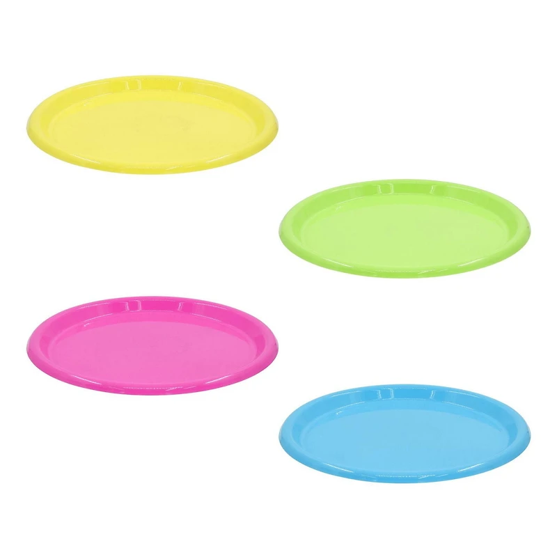 Assiette en plastique Mainstays 4 couleurs assorties, 25,5 cm x 25,5 cm x 2,2 cm, 4 pièces 50% de matériaux recyclés