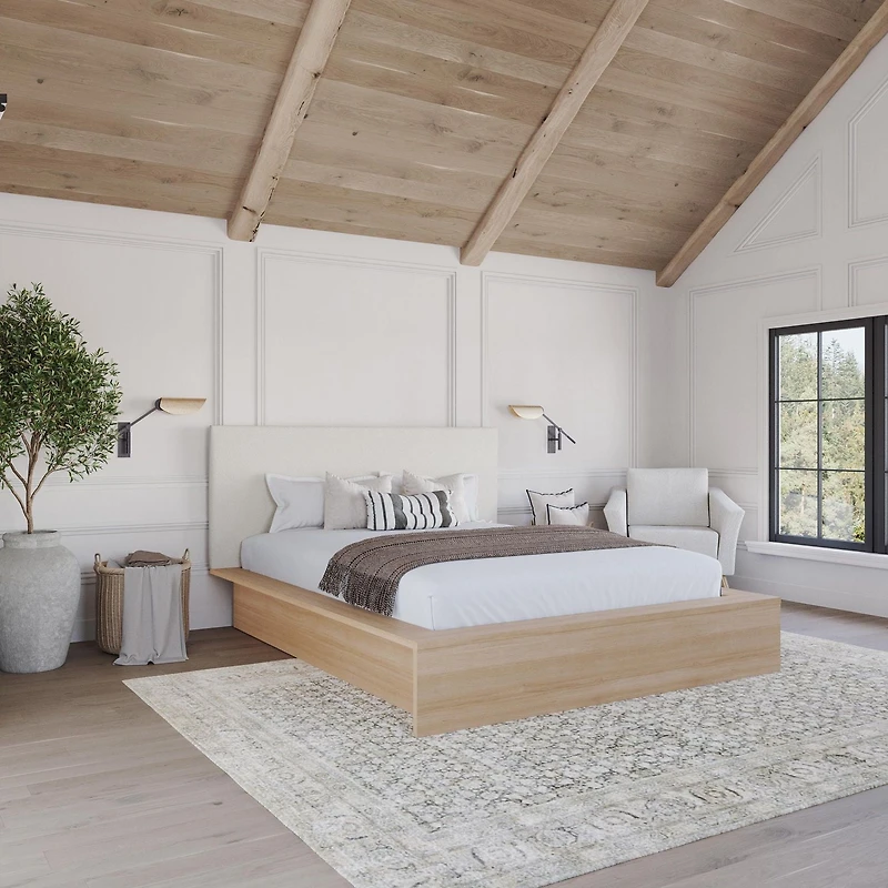 Lit plateforme Queen Size Jane avec tête de lit rembourrée