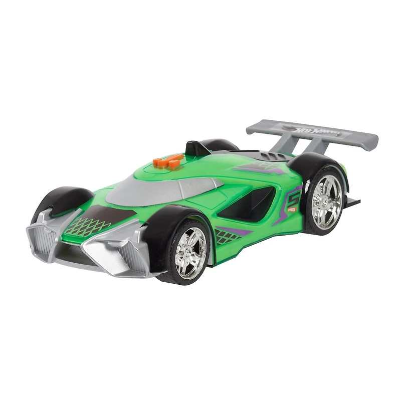 Hot Wheels Color Crashers Mach Speeder Vehicle, 10-Inch Green Motorized Toy Car with Lights and Realistic Racing Sounds