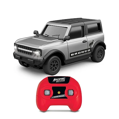Adventure Force 1:64 Scale RC Nano Racer Ford Bronco Grey, Rechargeable Mini Remote Control Car with Lights – Red, Ages 6+