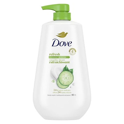 Dove Body Wash with Pump Refresh Cucumber and Green Tea 24hr Moisturizing Skin Cleanser for Lotion-Soft Skin, 905mL