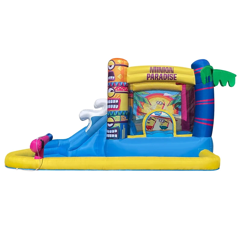 Funormous Minions Bounce House avec toboggan aquatique : pour s'amuser à l'intérieur comme à l'extérieur, comprend un souffleur d'air avec disjoncteur différentiel pour les enfants âgés de 3 à 8 ans.