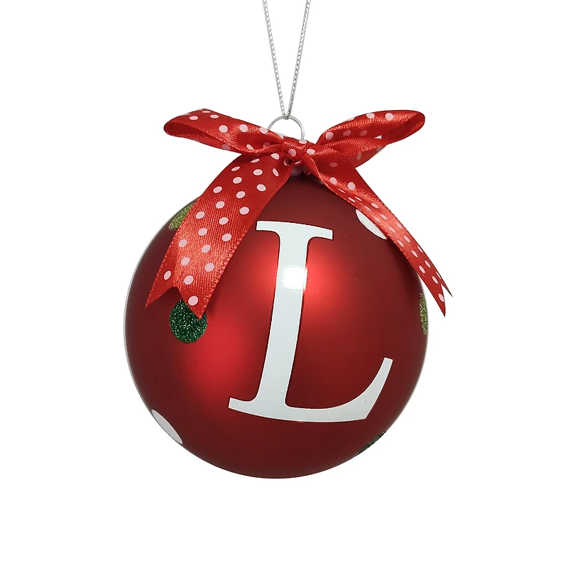 HOLIDAY TIME L RED LETTER GLASS ORNAMENT