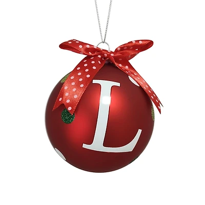 HOLIDAY TIME L RED LETTER GLASS ORNAMENT