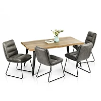 Ensemble de salle à manger 5 pièces Homy Casa 160 cm, table en imitation noyer avec bords naturels et chaises d'appoint rembourrées en similicuir gris