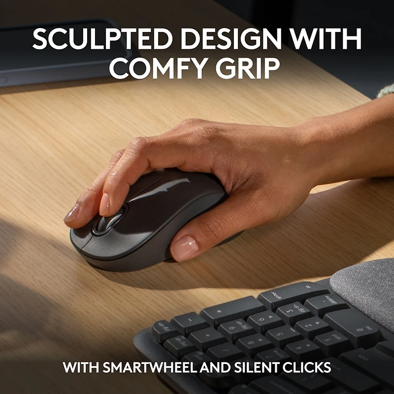 Logitech MK670 Combo, clavier Wave Keys ergonomique sans fil avec souris sans fil Signature M550 L - Graphite