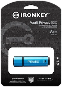 Kingston Ironkey Vault – Clé USB Privacy 50 USB-C 8 Go | Certifiée FIPS 197 | XTS-AES 256 bits | Protection BadUSB et Brute Force | Option multi-mot de passe | IKVP50C/8 Go