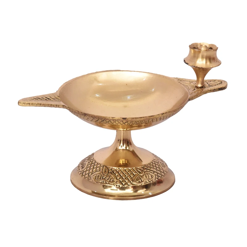 Ensemble de pooja en métal 4 pièces comprenant une cloche en laiton, un diya en laiton et un porte-kum kum en laiton, décoration de Diwali, finition dorée, 11 pouces, par Way To Celebrat