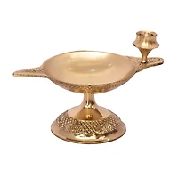 Ensemble de pooja en métal 4 pièces comprenant une cloche en laiton, un diya en laiton et un porte-kum kum en laiton, décoration de Diwali, finition dorée, 11 pouces, par Way To Celebrat