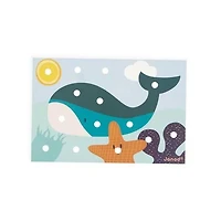 Janod - My First Wooden Mosaics - Early Learning Toy - 6 Perforated Cards and 38 Wooden Pawns - Learning of Colours and Motor Skills - Water Painting - from 2 Years