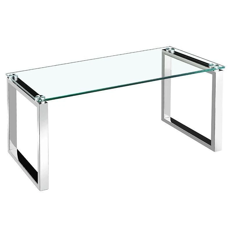 Grande table basse Gyna – Plateau en verre élégant avec pieds chromés brillants, design moderne
