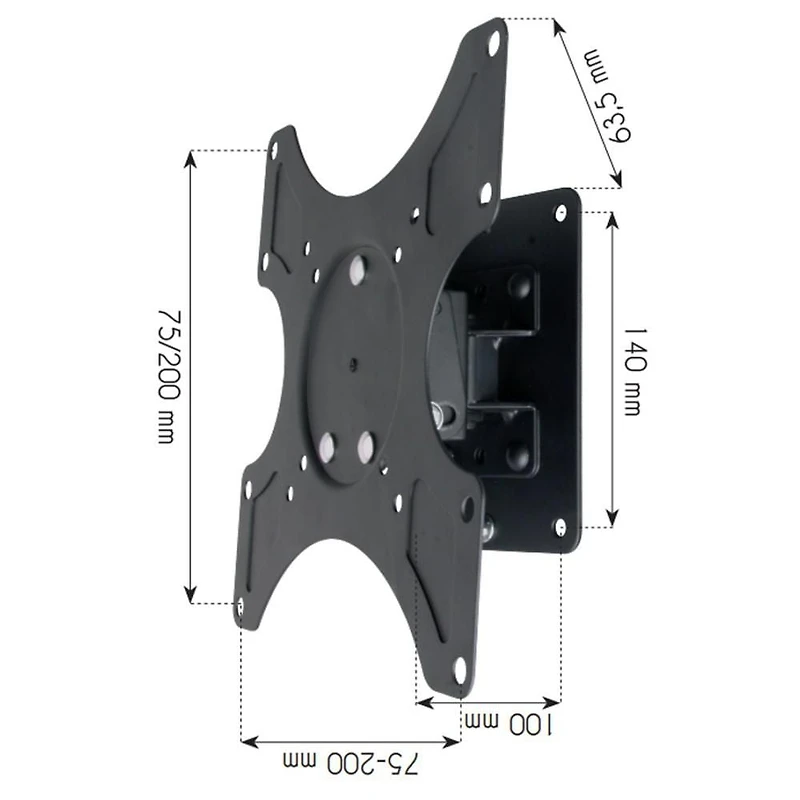 Techly Tilt & Swivel TV Wall Mount for 19" to 37" LCD/LED TVs VESA up to 200x200 mm, Holds up to 25 kg, Black