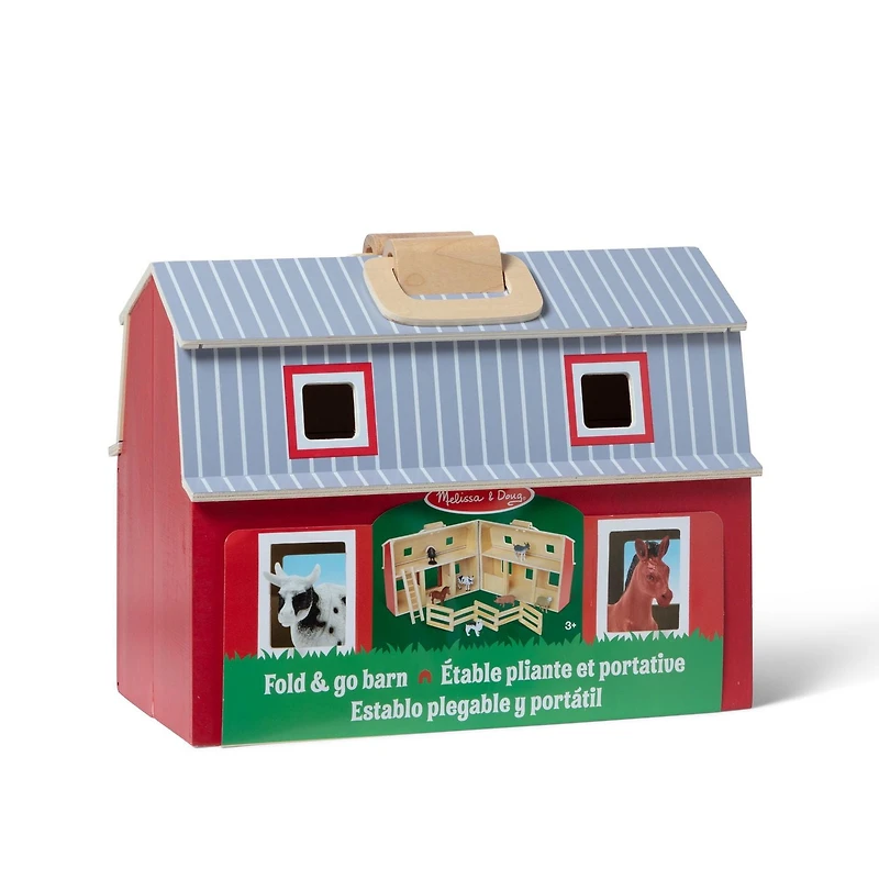 Melissa & Doug Fold and Go Wooden Barn With 7 Animal Play Figures