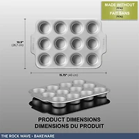 Starfrit The Rock Wave 12 Cup Non-Stick Muffin Pan - Durable Carbon Steel - Oven Safe - PFOA Free - Easy to Clean - Grey