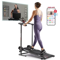 Tapis de Marche Manuel Intelligent **Sunny Health & Fitness**, Capacité de Poids de 300 LB, Non Électrique, Inclinaison Fixe, Compact et Pliable, Moniteur Numérique, Connexion Bluetooth avec l’Applica