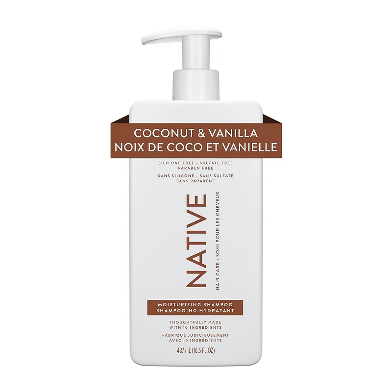 Shampooing hydratant Native Noix de coco et vanille, sans sulfate, sans parabènes 487 ml