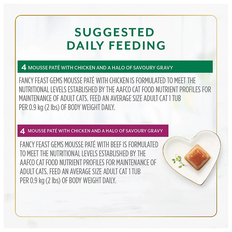 Fancy Feast Gems Mousse en Pâté Collection Poulet et Bœuf Emballage Assorti, Nourriture Humide pour Chats, 57 g x 16