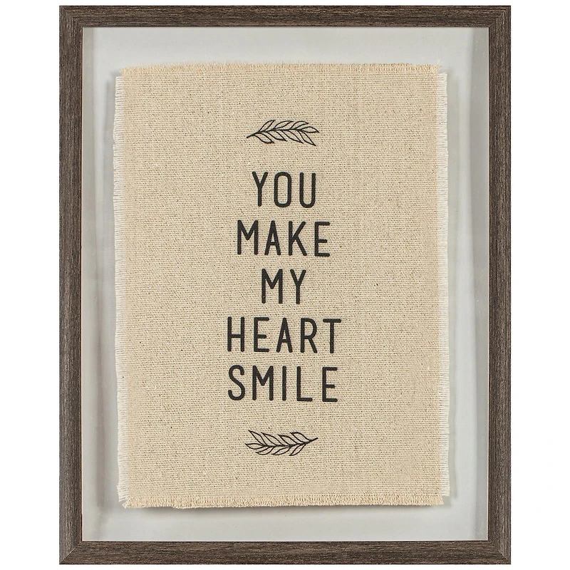 You Make My Heart Smile Framed Under Glass on Burlap 12x15 - FRENCH