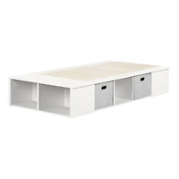 South Shore Flexible Queen Storage Platform Bed with Baskets, in Pure White