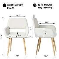 Homy Casa Set of 2 Beige Upholstered Dining Arm Chairs, Fabric Accent Chairs with Natural Wood Legs