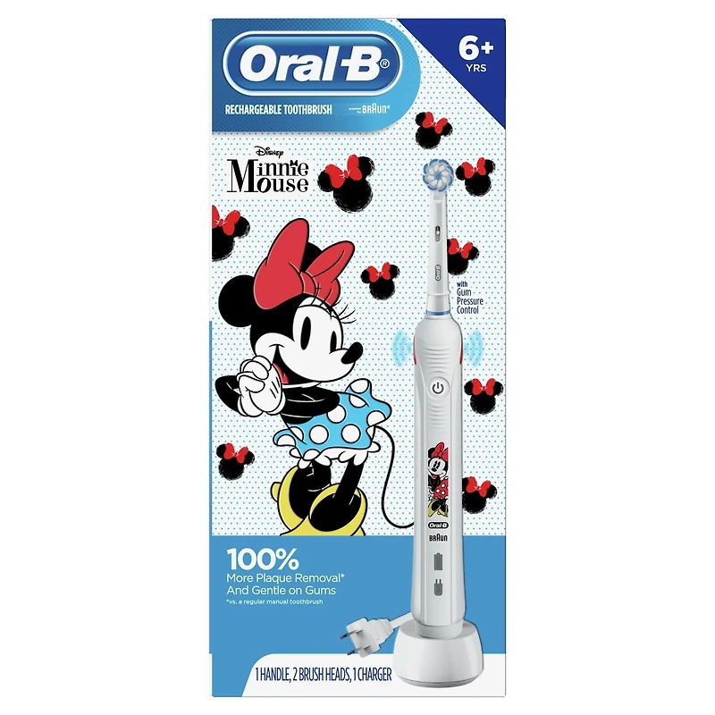 Brosse à dents électrique pour enfants Oral-B, mettant en vedette Minnie Mouse de Disney, enfants de 6 ans et plus