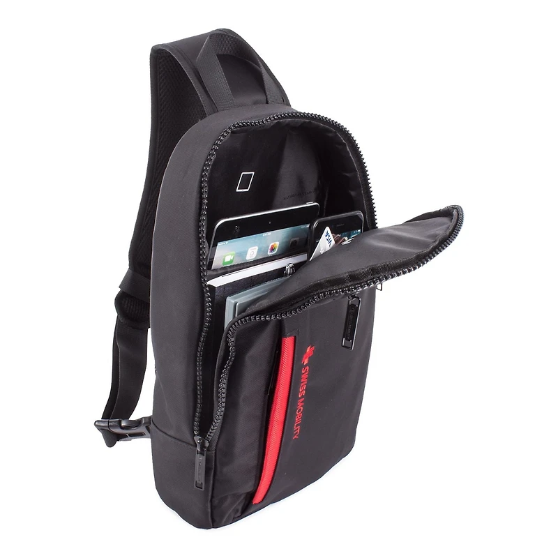 SWISS MOBILITY - STRIDE – SLING BAG FOR 14" LAPTOP WITH ADJUSTABLE SHOULDER STRAP - BLACK