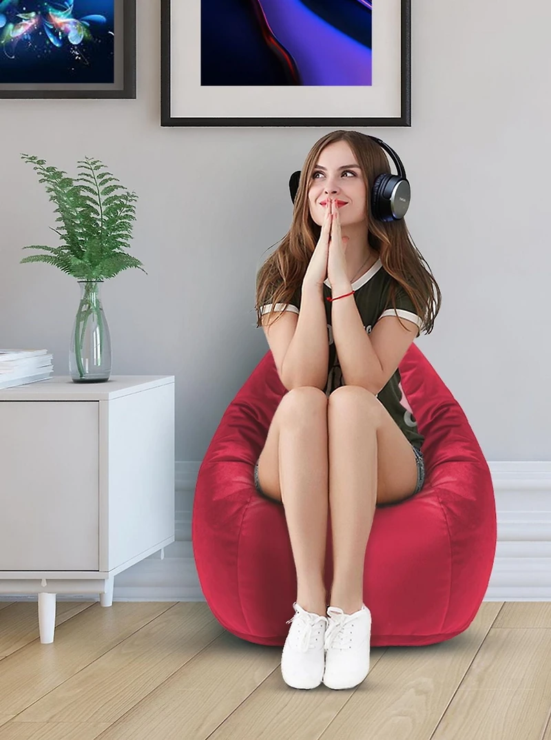 Fauteuil poire Gouchee Home Sambre rouge – Tissu polyester velours doux avec rembourrage en billes de polystyrène, adapté aux adultes et aux adolescents, siège léger et portable pour dortoir ou salon