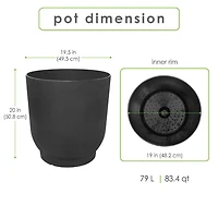 Tierra Verde Très grand pot rond moderne Florencia à réserve d'eau 21" L x 20" H - Noir, Intérieur/Extérieur