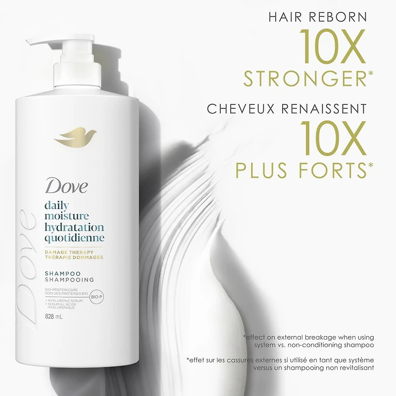Dove Daily Moisture Shampoo for Dry Hair, with Liquid Bio-Protein Care and Hyaluronic Serum, 828mL, 828 ML