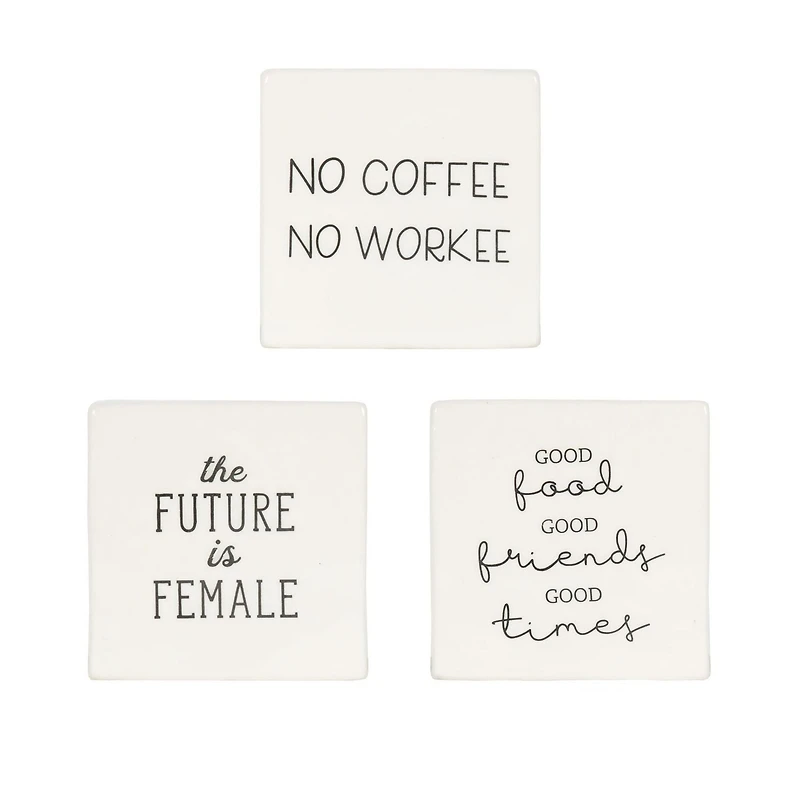 Plaque carrée de table en porcelaine “Good Food Good Friends Good Times” Linden