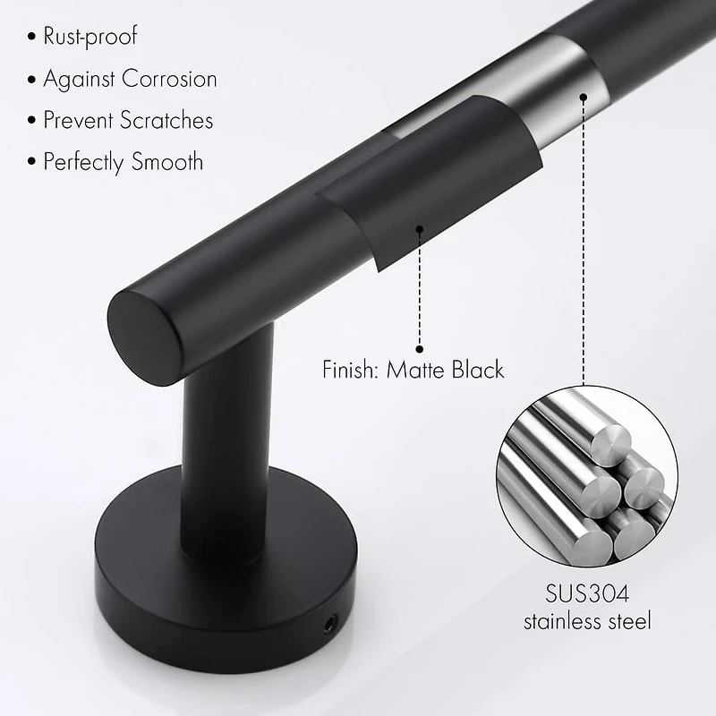 Avanities 18 po Porte-serviettes rond en acier inoxydable W en couleur noire AI-34588