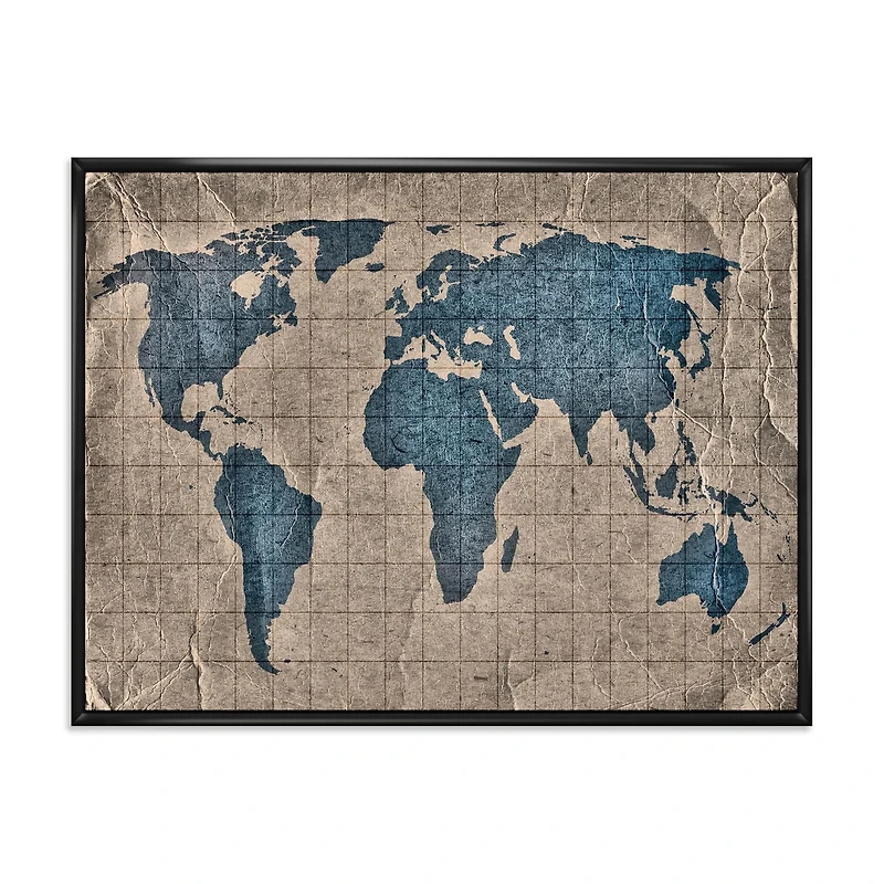 Designart Ancient Map of The World I FLOAT FRAME WALL ART