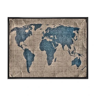 Designart Ancienne carte du monde I ART MURAL À CADRE FLOTTÉ