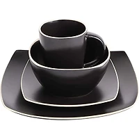 Gibson Elite Soho Lounge Square 16 Piece Stoneware Dinnerware Set, Black