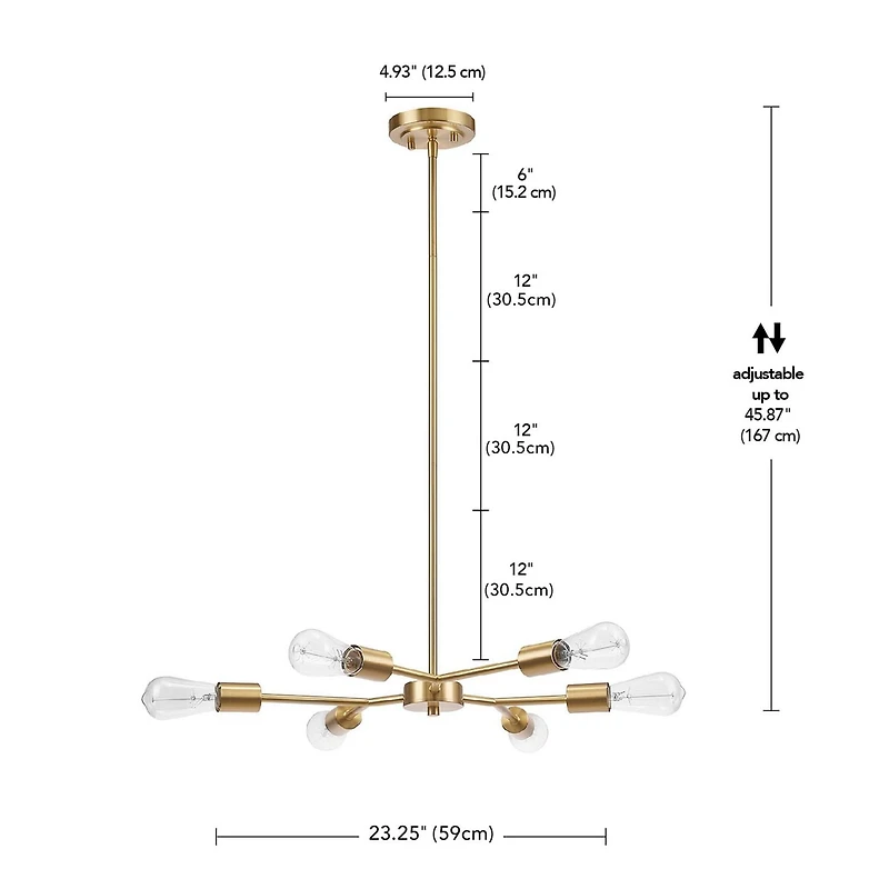Tetra 6-Light Chandelier, Matte Brass, Adjustable Hanging Height