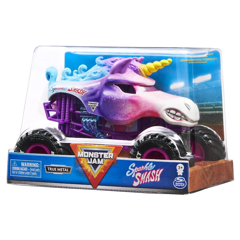 Monster Jam, Monster truck Sparkle Smash officiel, véhicule en métal moulé à collectionner, échelle 1:24