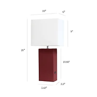 Lampe de table design moderne en cuir élégant avec abat-jour USB et tissu blanc