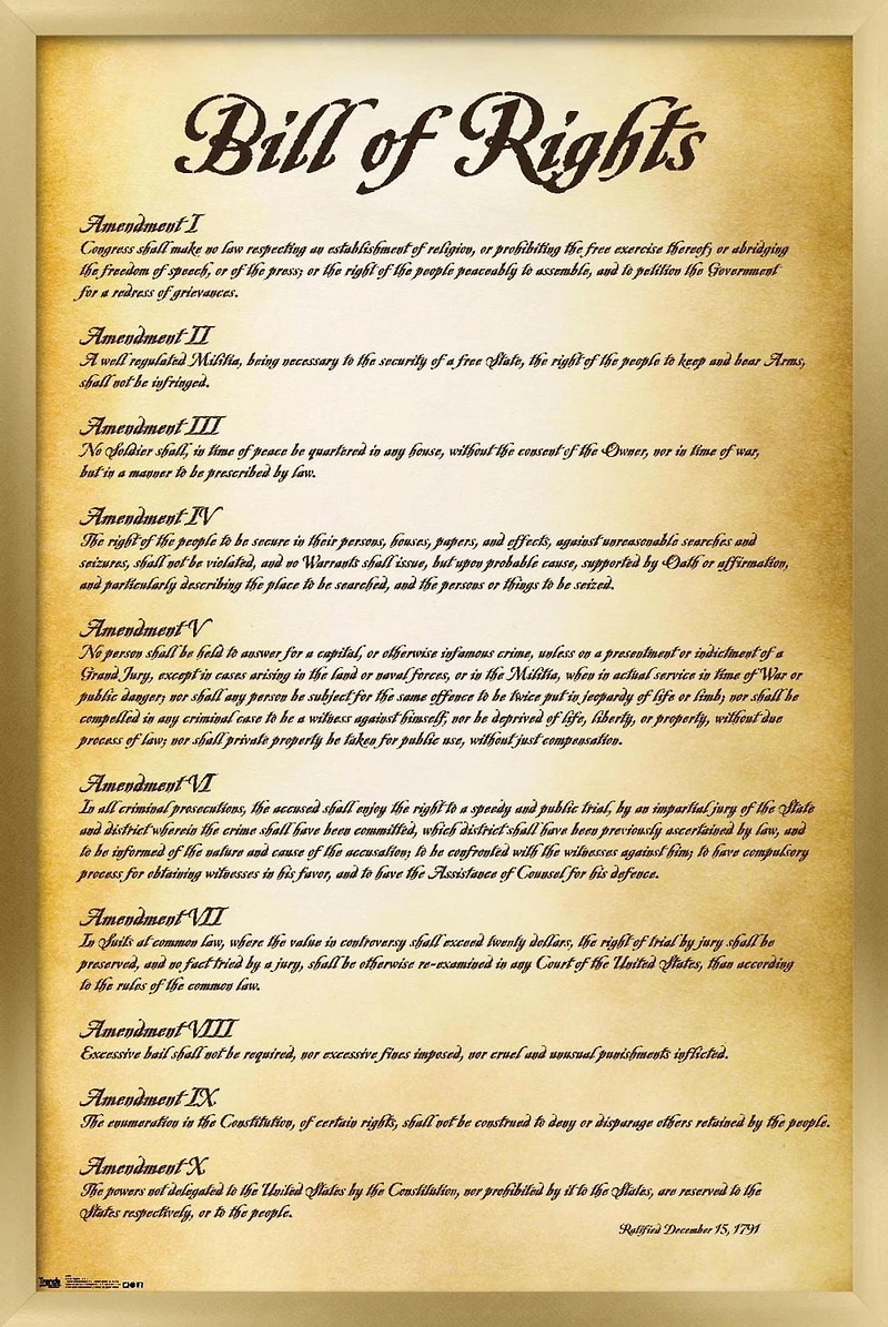 The United States of America - Bill of Rights Wall Poster, 22.375" x 34"