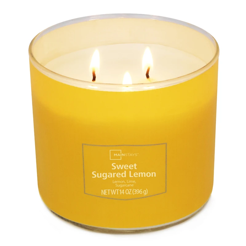 Bougie parfumée Mainstays à 3 mèches, enveloppée texturée Citron sucré, 14 oz MAINSTAYS PL CITRON SUCRÉ
