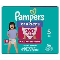 Pampers Diapers - Cruisers 360° - Size 5, up to 100% Leakproof Fit, Designed for Active Babies, Pull On Diaper, EZ Off Tabs Designed for Easy Changes