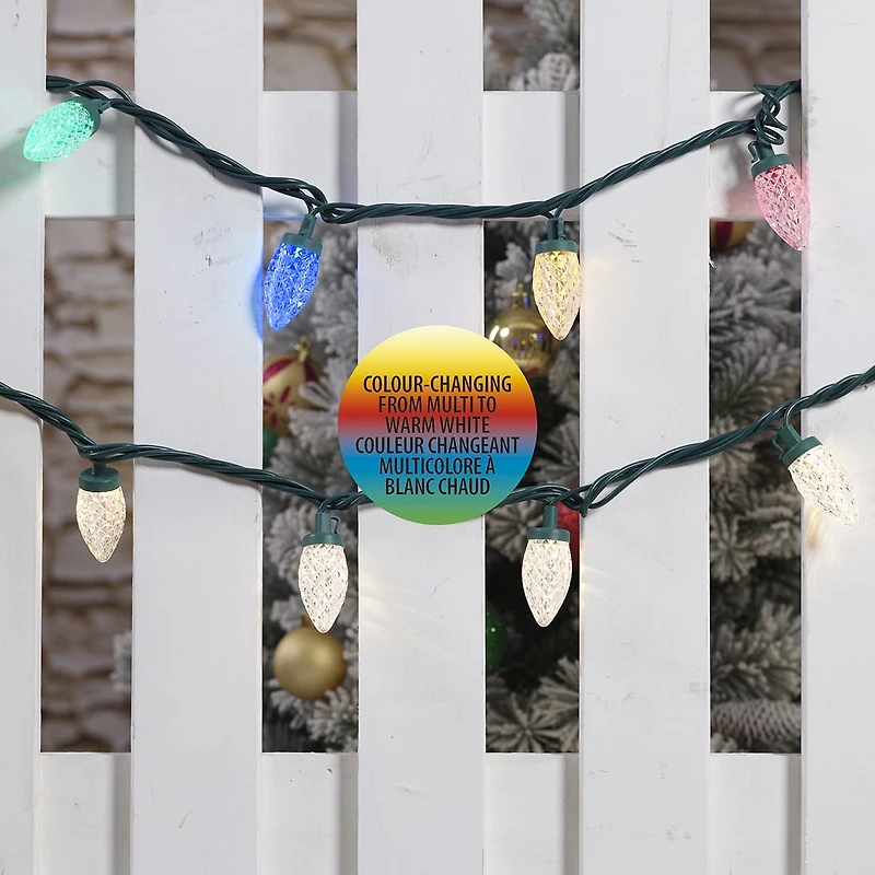 Guirlandes lumineuses de Noël à 70 lumières à DEL C9 à changement de couleur, taille diamant, multicolores à blanc chaud