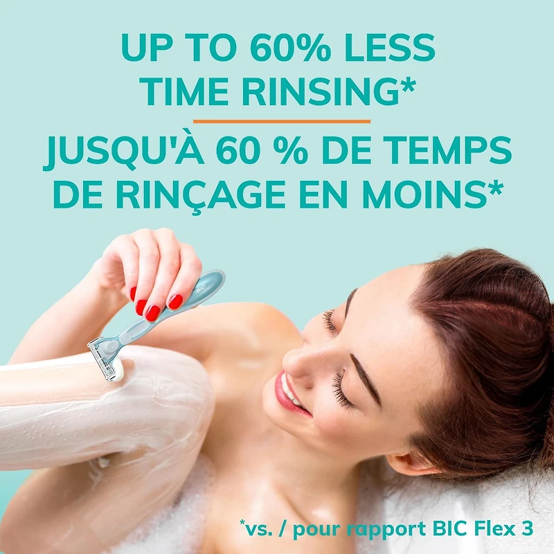 Ensemble de rasoirs pour femmes rechargeables BIC EasyRinse anti-encrassement avec 4 lames, 1 manche de rasoir et 3 cartouches de recharge