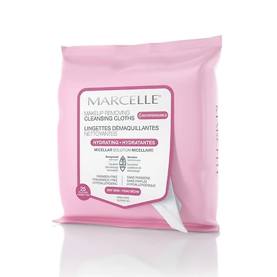 Marcelle Lingettes démaquillantes hydratantes biodégradables et recyclables Solution hydratante pour peau sèche, 25 lingettes