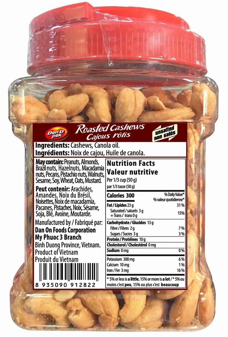 Dan D Pak Cajous rôtis non sales Poids Net: 500g
