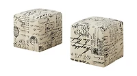 Monarch Specialties Ottoman, Pouf, Repose Pieds, Tabouret, Lot De 2, Juvénile, En Tissu, Beige, Transitionnel