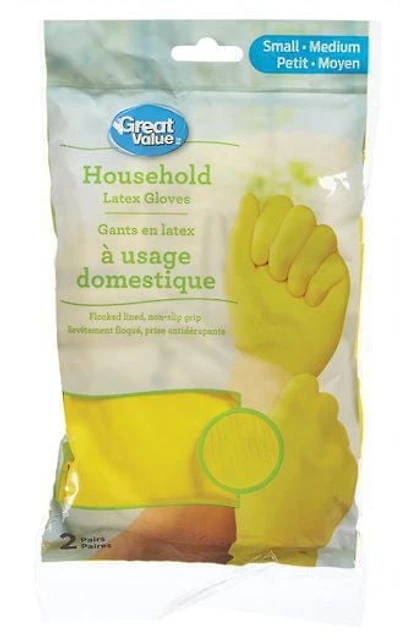 Household Latex Gloves, 2 Pairs, Small/Medium