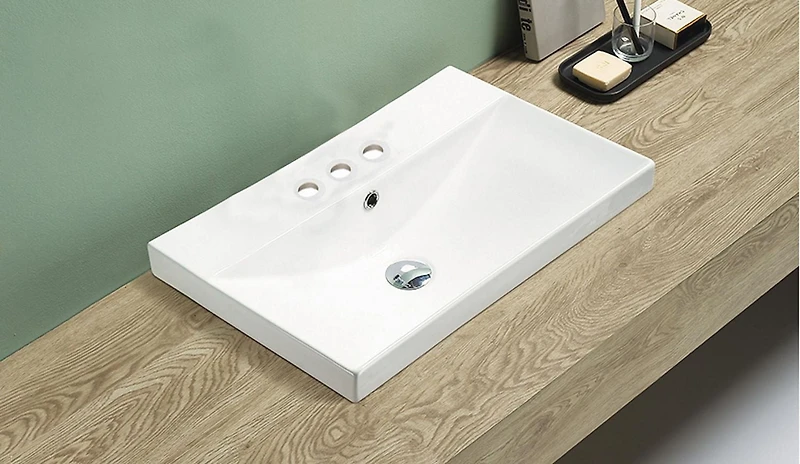 American Imaginations AI-29093 23,86 pouces W 15,51 pouces D Dessus en céramique de couleur blanche pour 3H4 po. Robinet