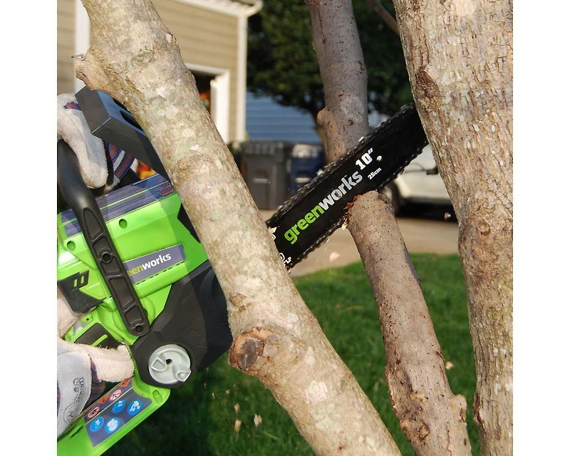 Scie à chaîne sans fil Greenworks 24 V, 10 po, batterie et chargeur vendus séparément 2000102