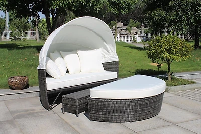 Sogno Deluxe Patio Daybed Dark Grey with canopy and ottoman