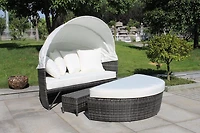 Sogno Deluxe Patio Daybed Dark Grey with canopy and ottoman